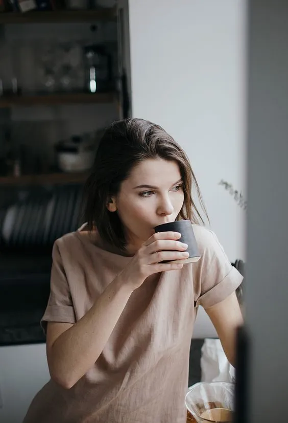 девушка пьет кофе, melancholy, neutrals, coffee