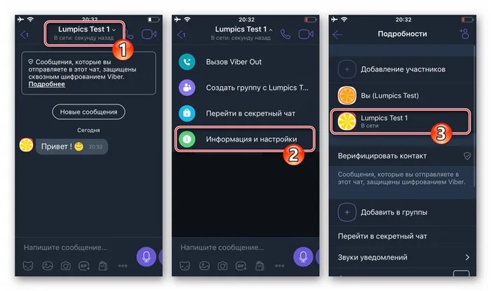 Viber для iOS просмотр номера телефона собеседника с экрана Подробности чата